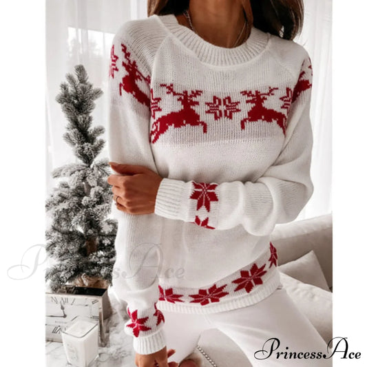 Christmas Knitted Long Pullover Sweater White / S Sweaters-L