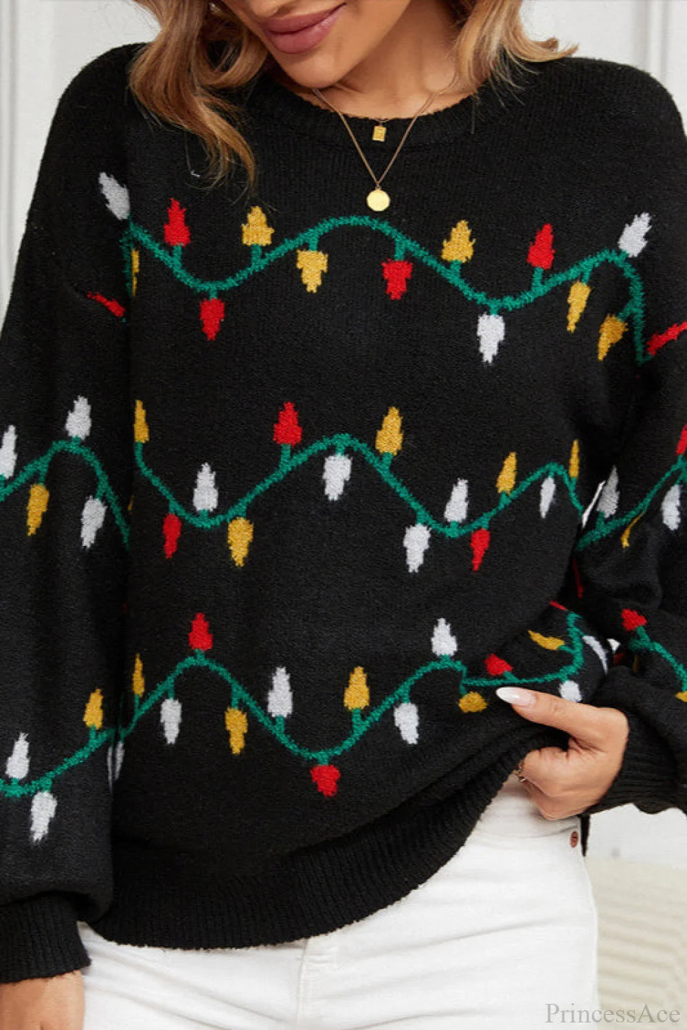 Christmas Light Sweet Loose Pullover Knit Sweater