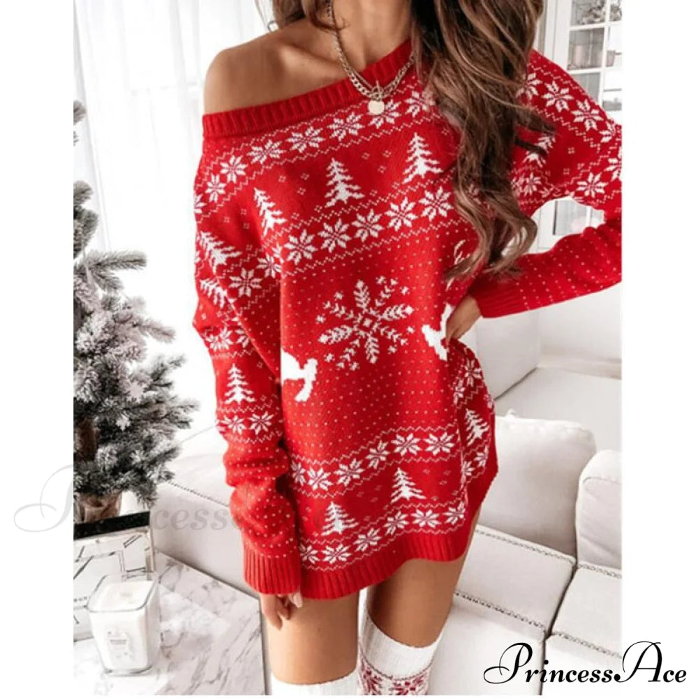 Christmas Long Sleeve Pullover Loose Evening Mini Dresses