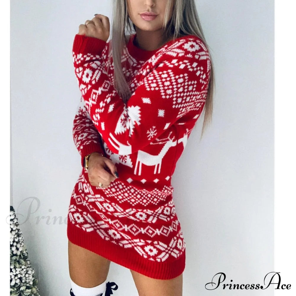 Christmas Long Sleeve Round Neck Knitted Pullover