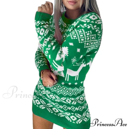 Christmas Long Sleeve Round Neck Knitted Pullover