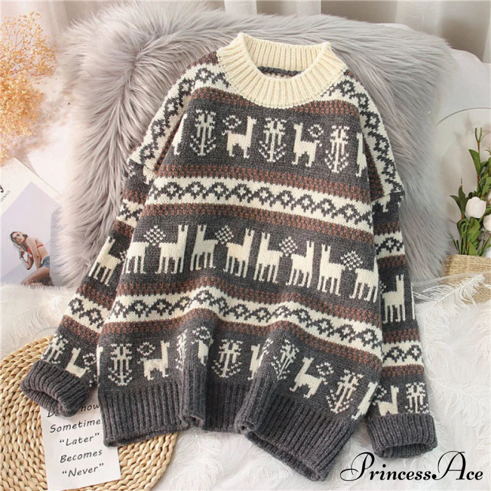 Christmas Red Deer Sweater Dark Grey / One Size Sweaters-L