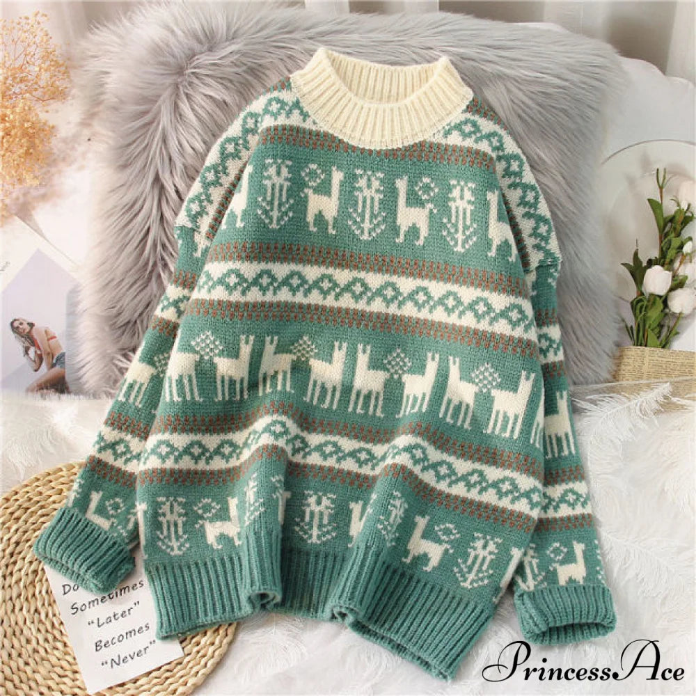 Christmas Red Deer Sweater Green / One Size Sweaters-L