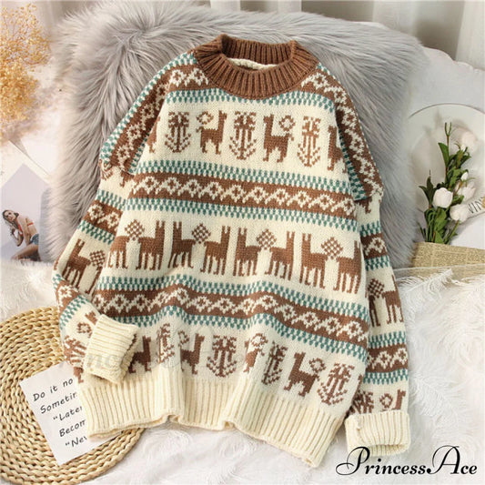 Christmas Red Deer Sweater Ivory / One Size Sweaters-L