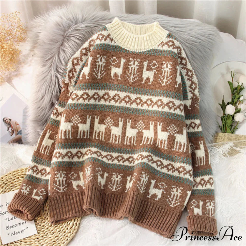 Christmas Red Deer Sweater Khaki / One Size Sweaters-L