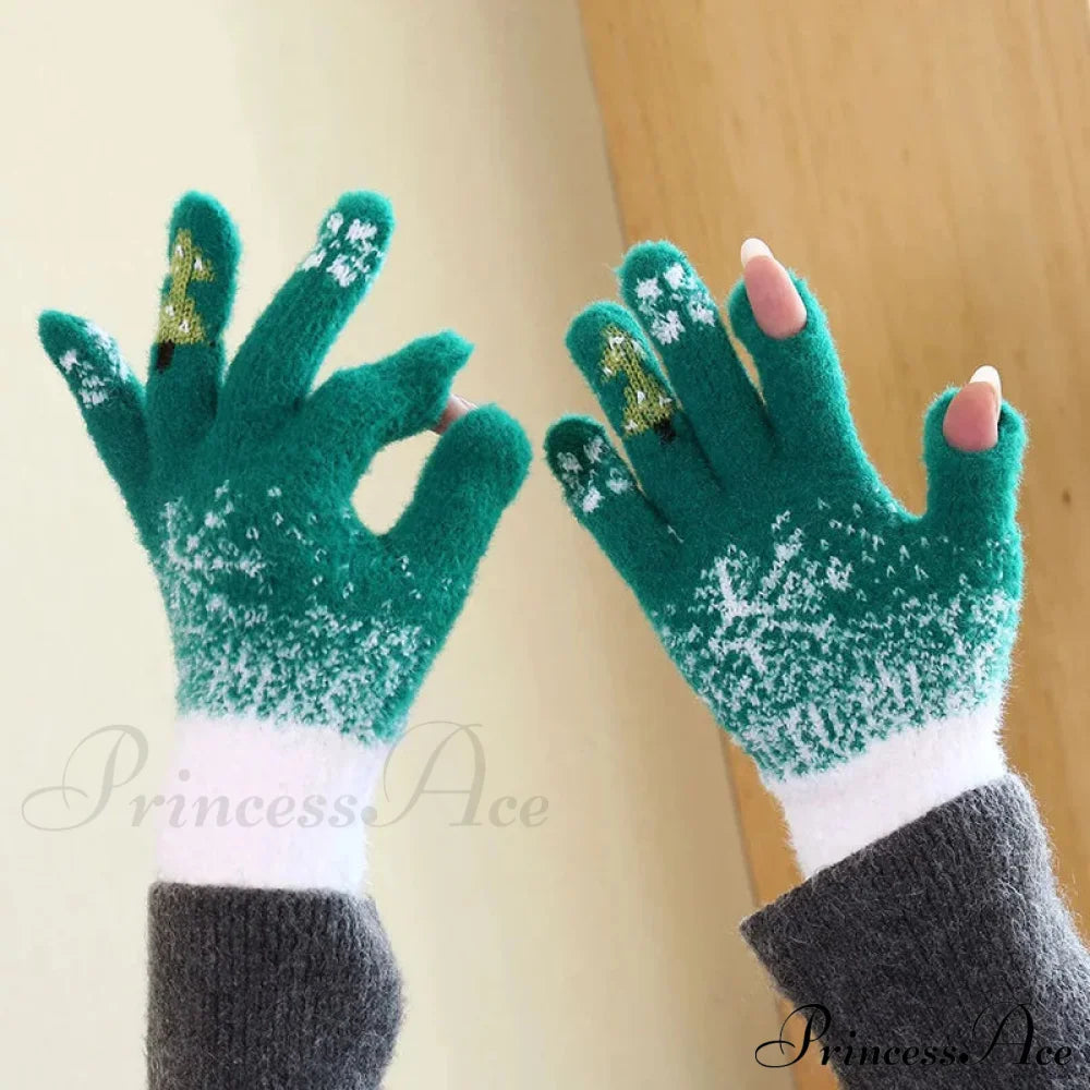 Christmas Tree Knit Full Finger Skiing Touchscreen Winter Glove Gloves-L