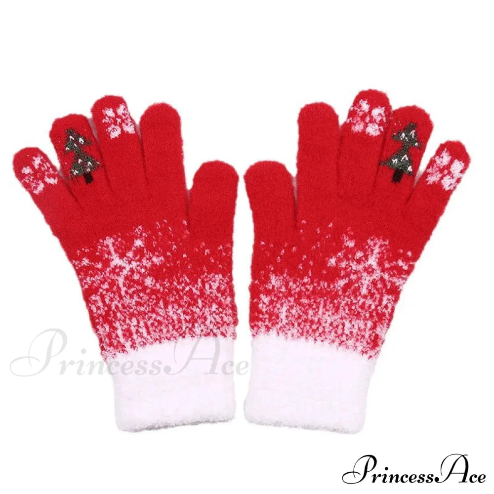 Christmas Tree Knit Full Finger Skiing Touchscreen Winter Glove Gloves-L