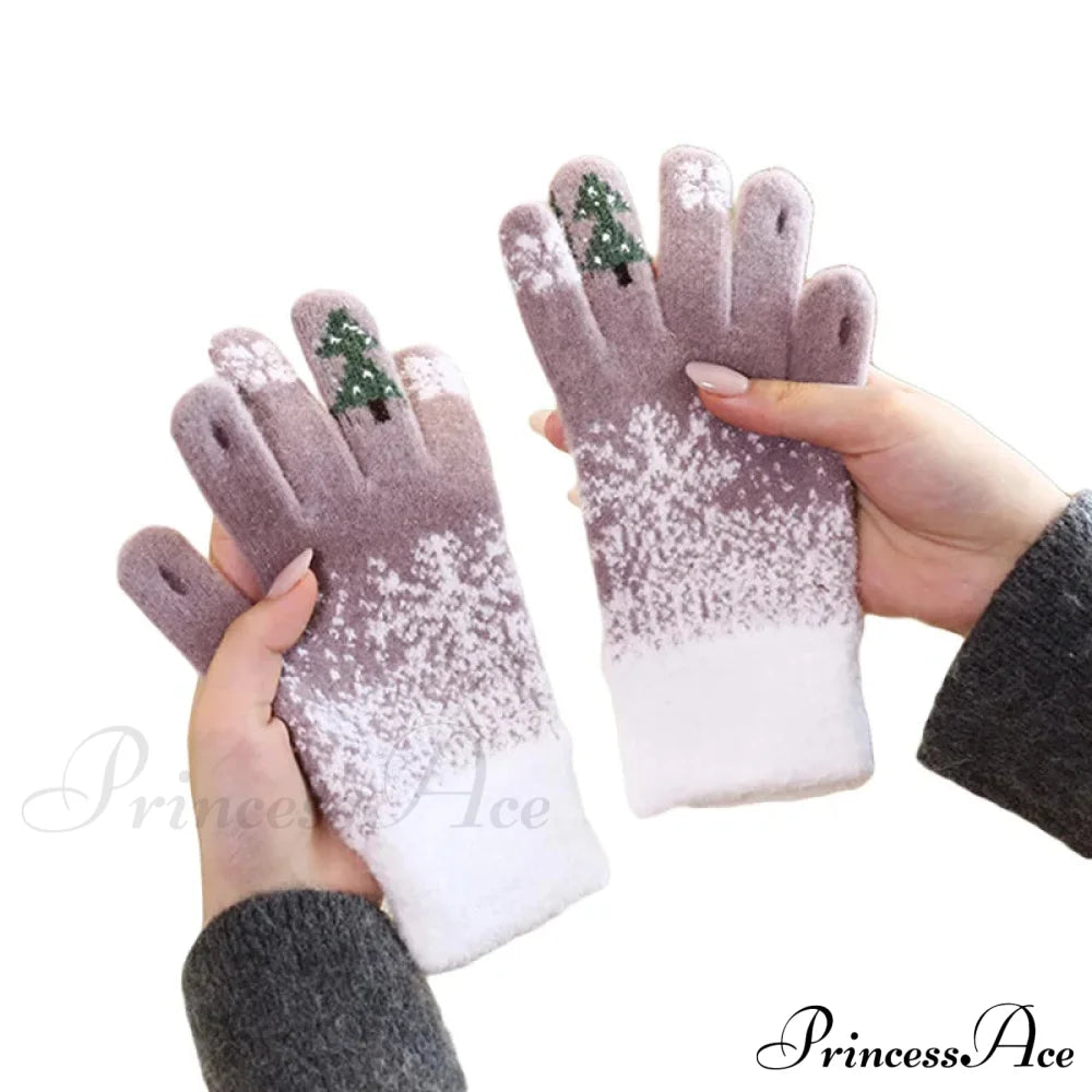 Christmas Tree Knit Full Finger Skiing Touchscreen Winter Glove Gray / M Gloves-L