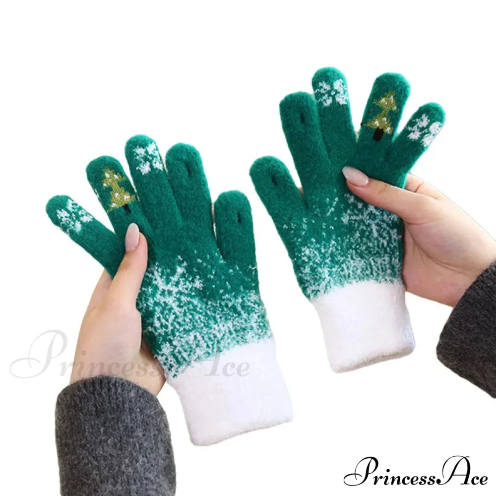 Christmas Tree Knit Full Finger Skiing Touchscreen Winter Glove Green / M Gloves-L