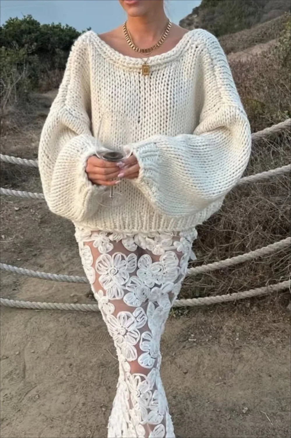 Chunk Knit Bow Tie Strap Reversible Sweater