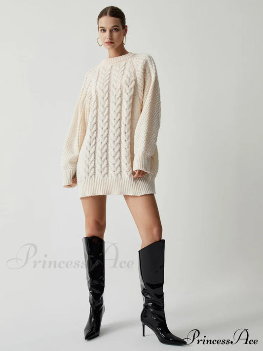 Chunky Cable Graceful Knit Oversized Sweater Sweaters-L