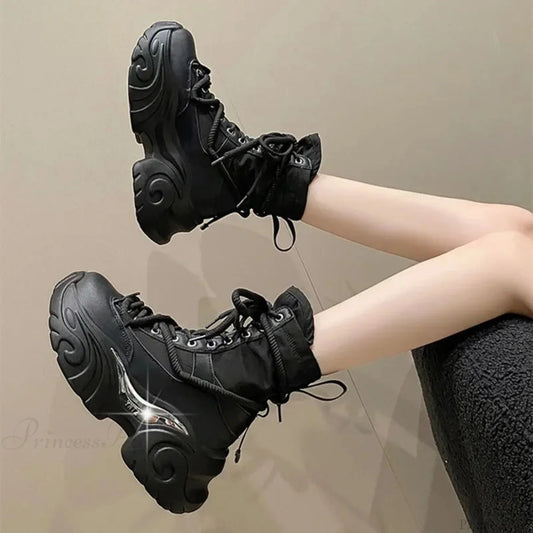 Chunky Elevated Lace Up Rebel Gothic Boot Black / 35