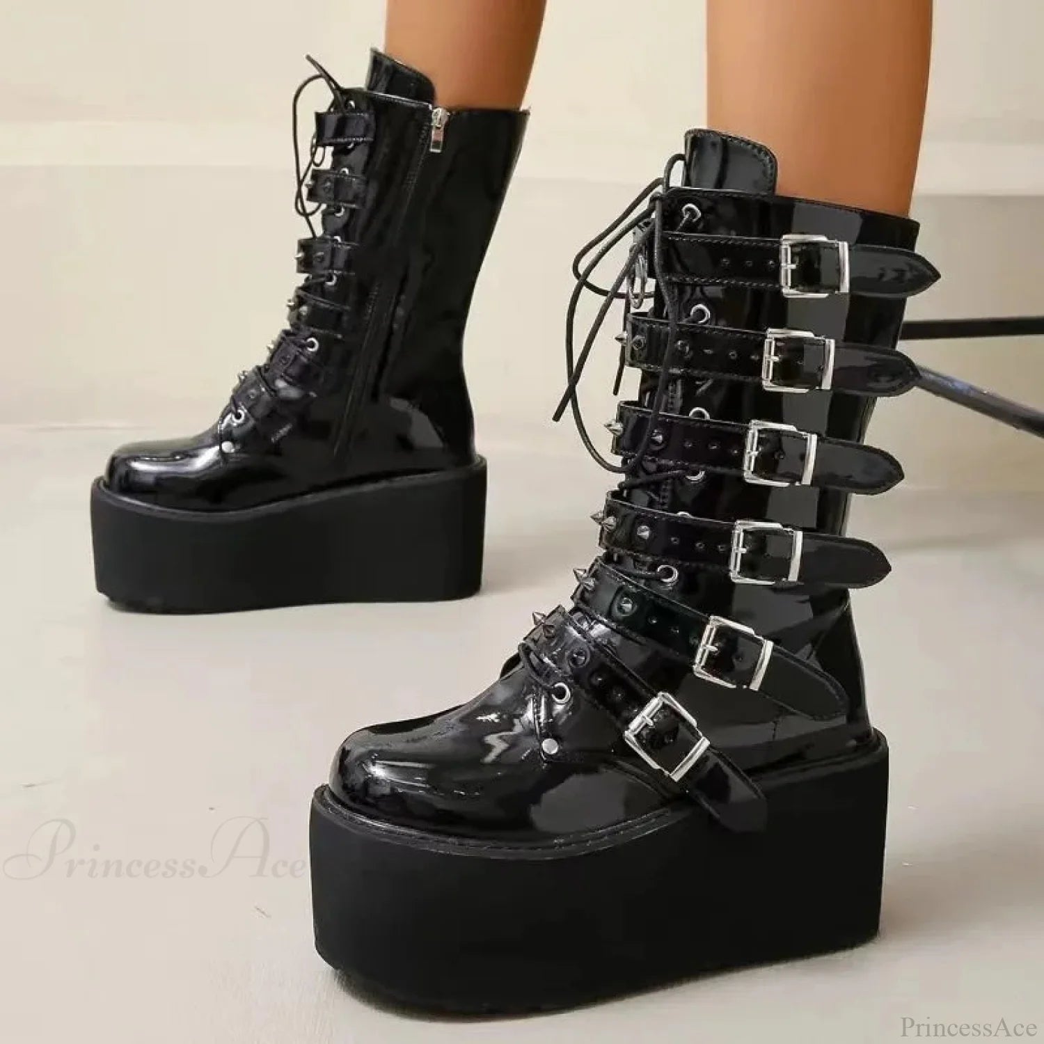Chunky Heeled Knee High Motorcycle Gothic Boot