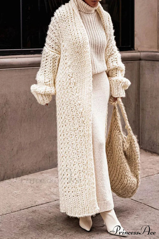 Chunky Knit Cardigan With Openwork Design Beige / S Cardigans