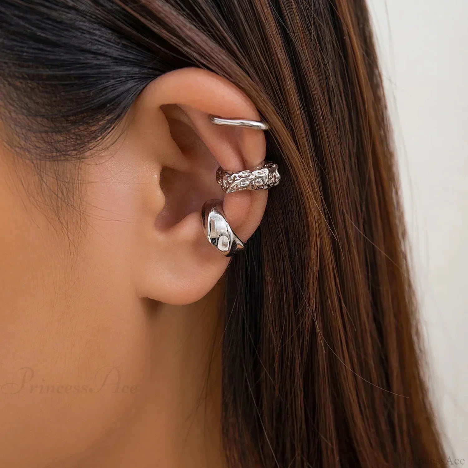 Chunky Metallic No Piercing Clamp Ear Cuff Earring silver