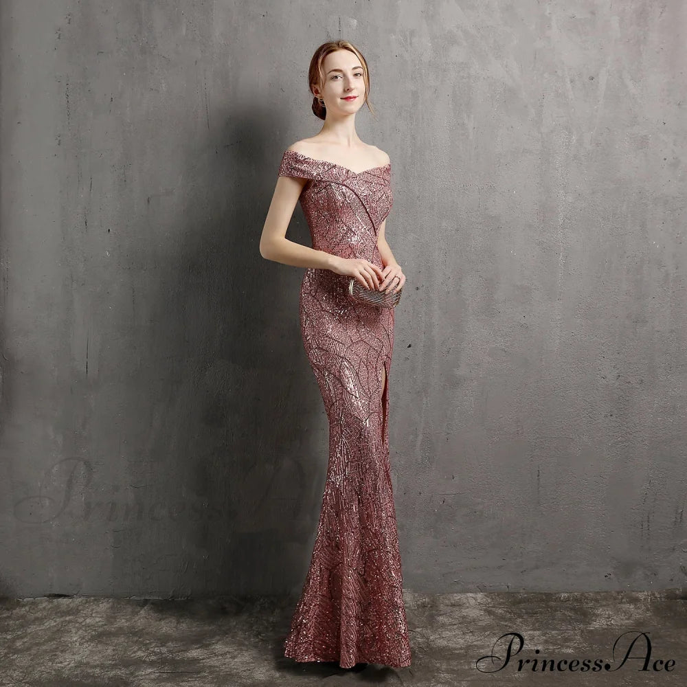 Clara Glitter Off The Graceful Shoulder Split Dress For Prom S.o. Long Dresses