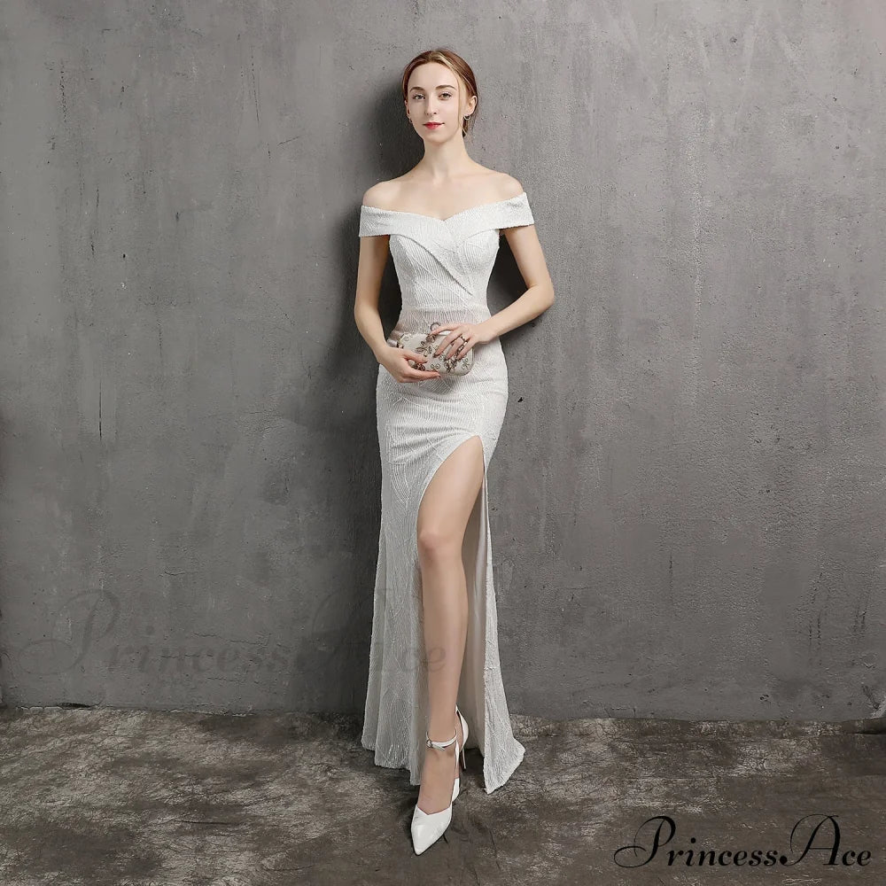 Clara Glitter Off the Shoulder Split Dress For Prom - Lady Occasions