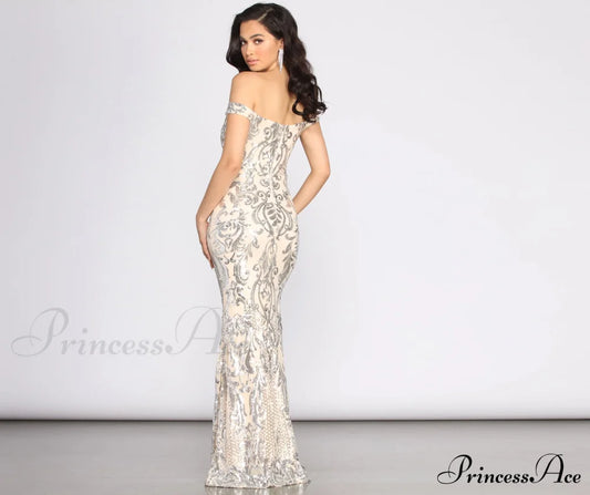 Clara Sequin Stylish Off Shoulder Dress S.o. Long Dresses