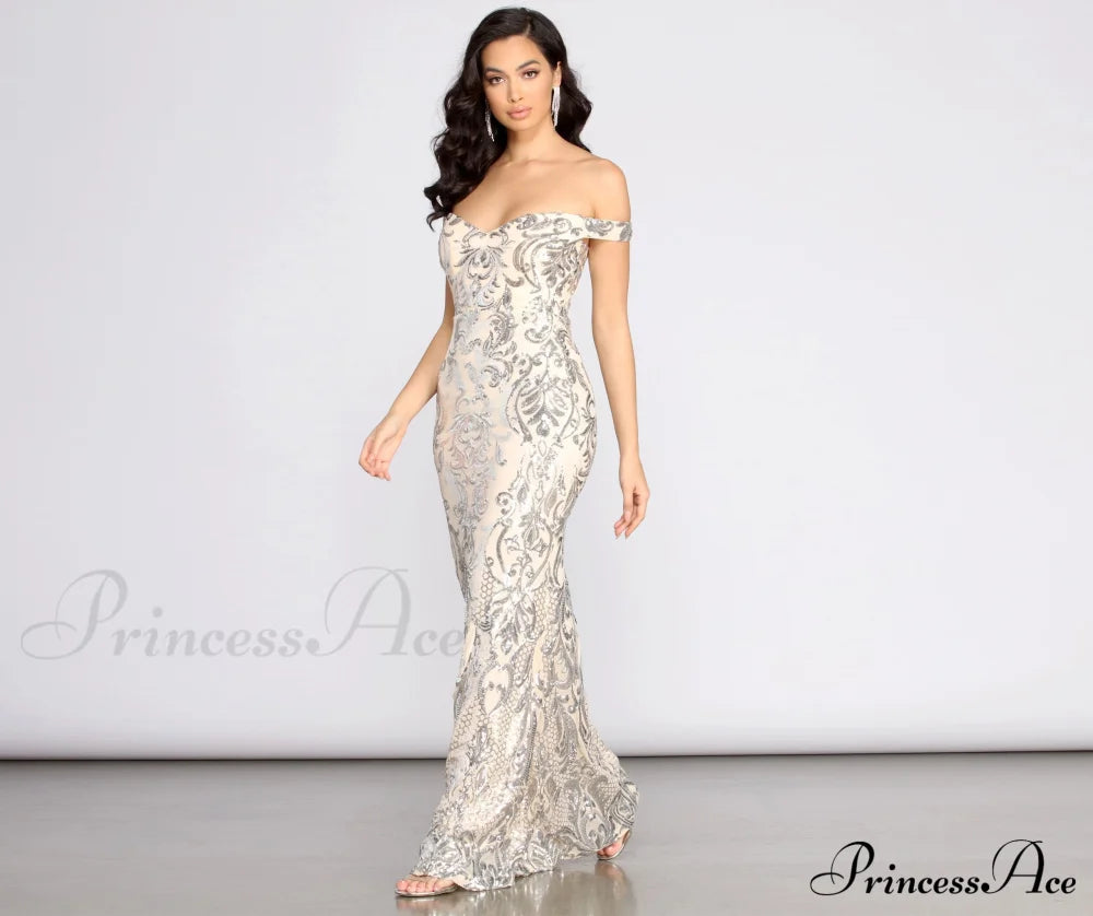 Clara Sequin Stylish Off Shoulder Dress S.o. Long Dresses