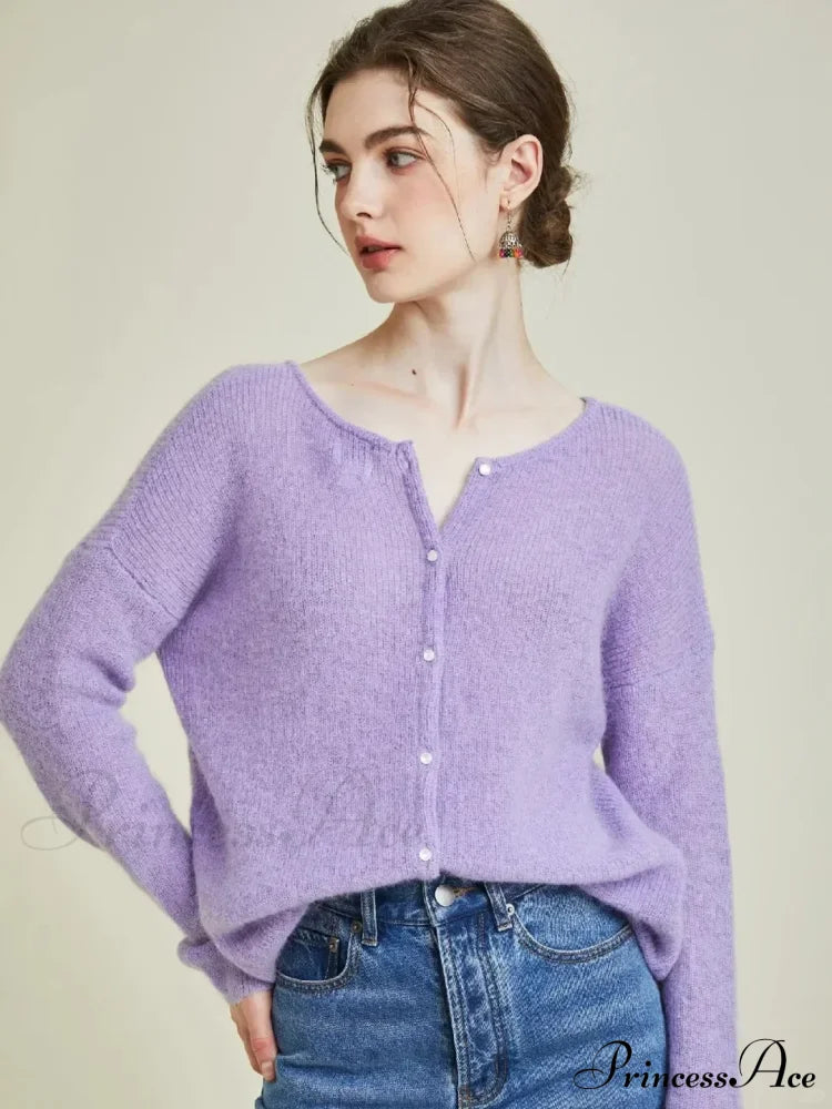 Classic Button Knit Cardigan Taro Purple / S Cardigan-241208