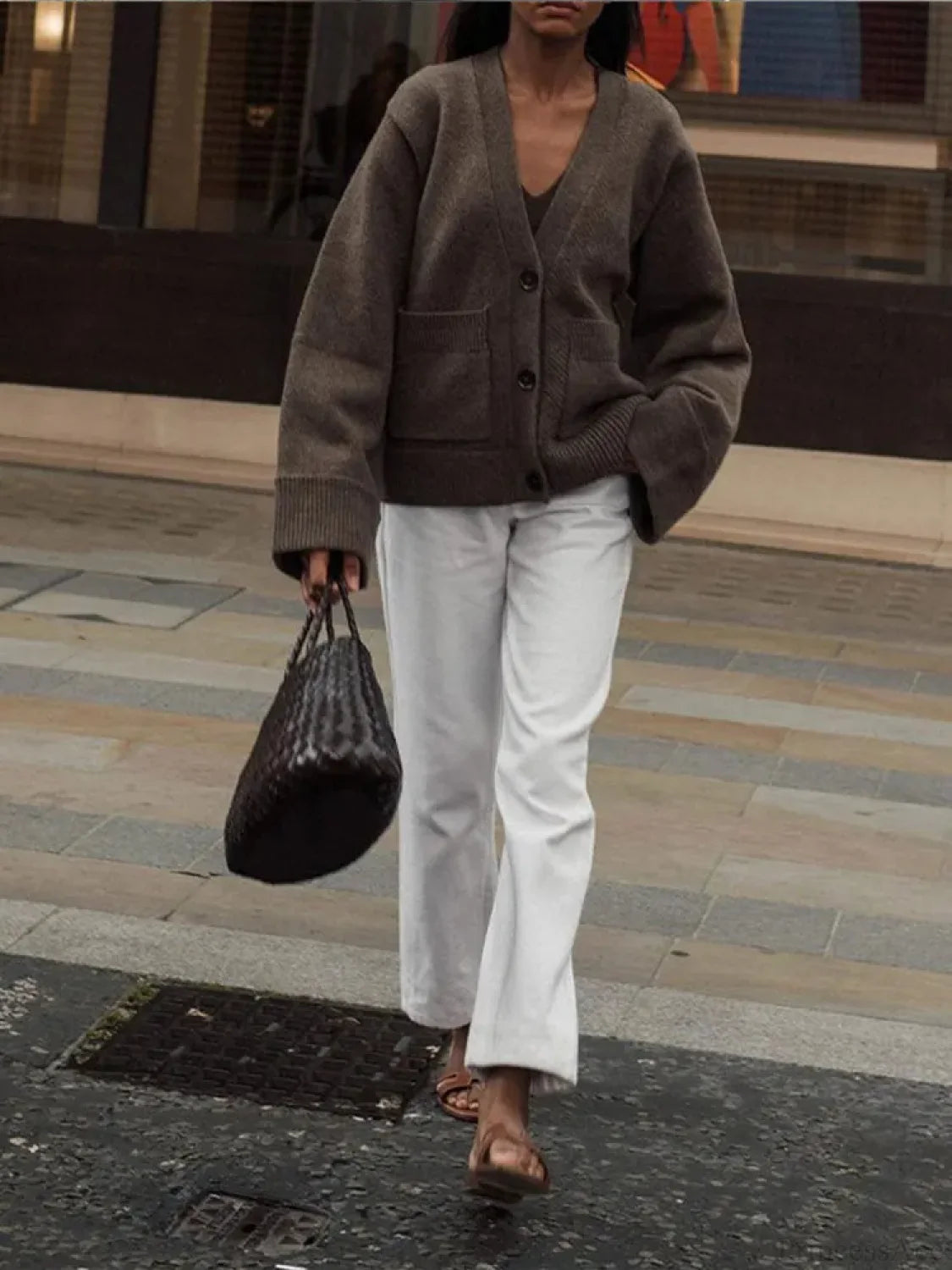 Classic Solid Pocket V-Neck Single-Breasted Cardigan cardiagn-250126