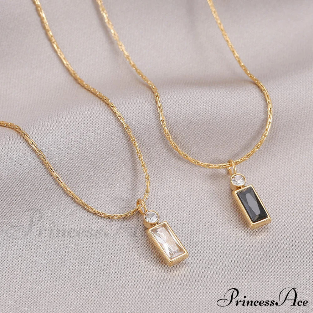 Classic Style Mini Rectangular Shining Zircon Necklaces