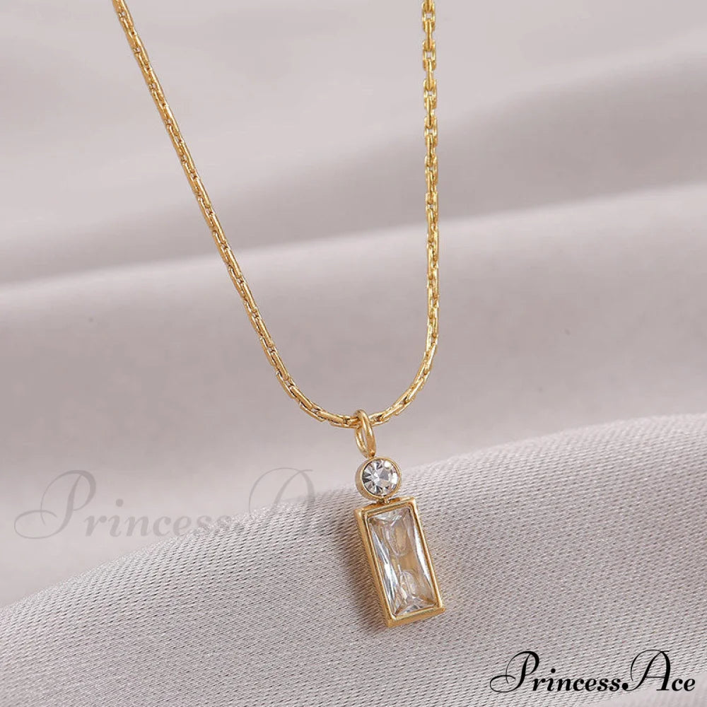 Classic Style Mini Rectangular Shining Zircon Necklaces