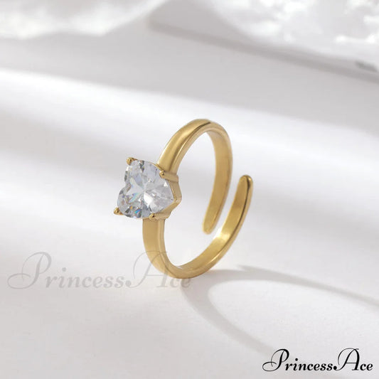 Classic Style White Zircon Open Rings Gold / One Size