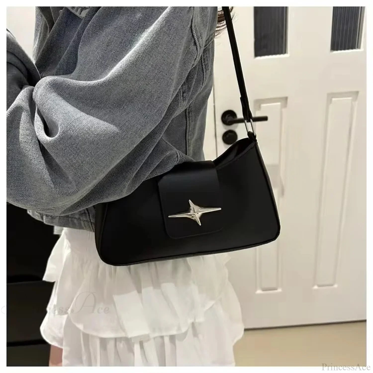 Classic Y2K Vintage PU Leather Shoulder Bag Black shoulder-250126