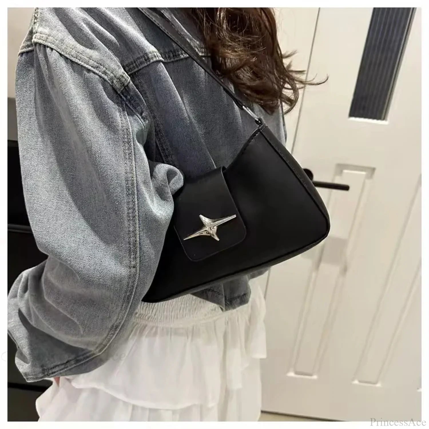 Classic Y2K Vintage PU Leather Shoulder Bag Black shoulder-250126