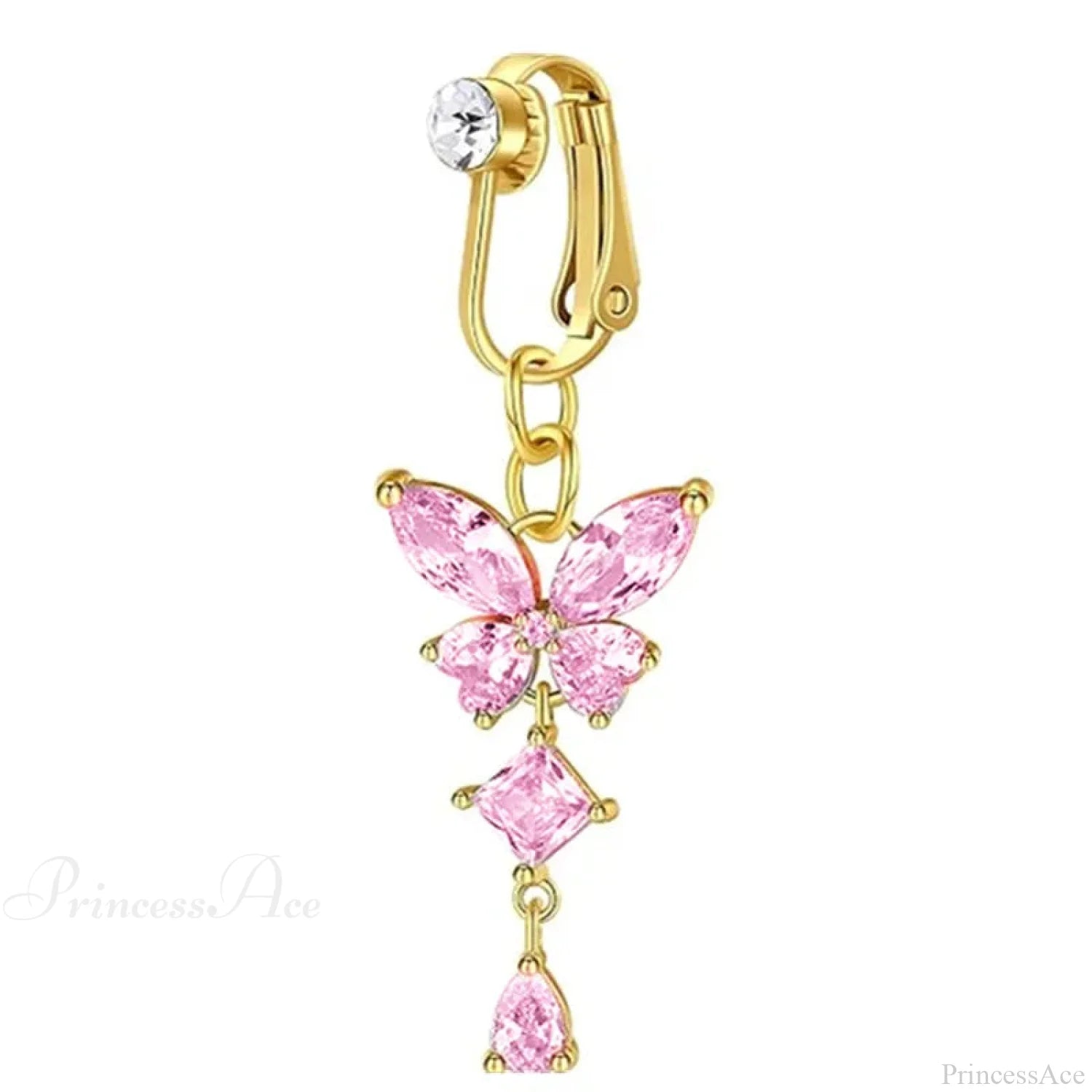 Clip-On Butterfly False Gothic Abdomen Ring Pink2