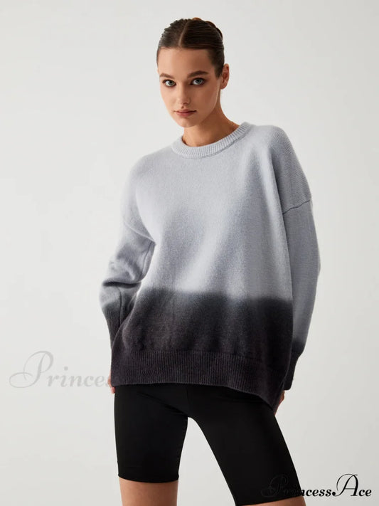 Cloud Nine Fuzzy Trendy Ombre Oversized Sweater Grey / S Sweaters-L