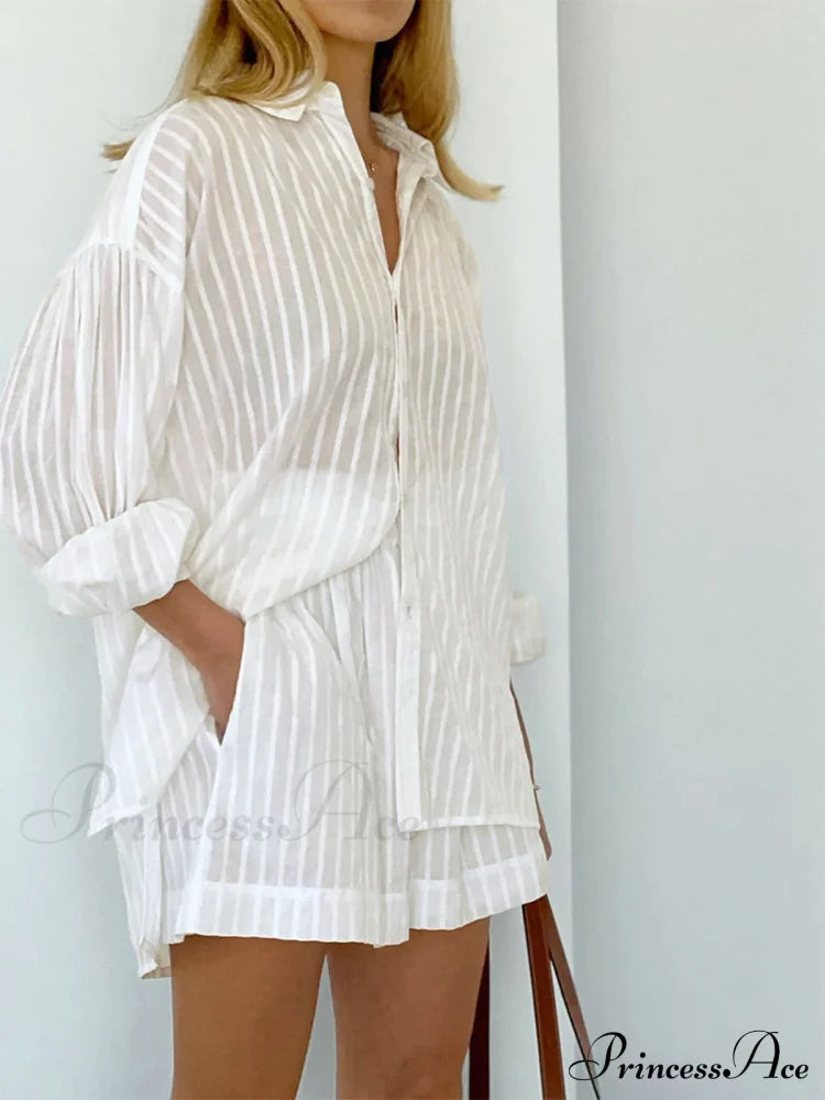 Cloud Nine Pinstripe See Modern Through Two Piece Shorts Set Short Sets