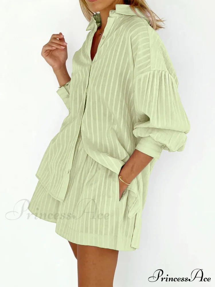 Cloud Nine Pinstripe See Modern Through Two Piece Shorts Set Short Sets