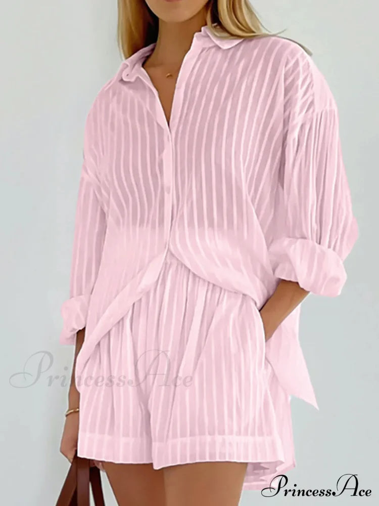 Cloud Nine Pinstripe See Modern Through Two Piece Shorts Set Short Sets