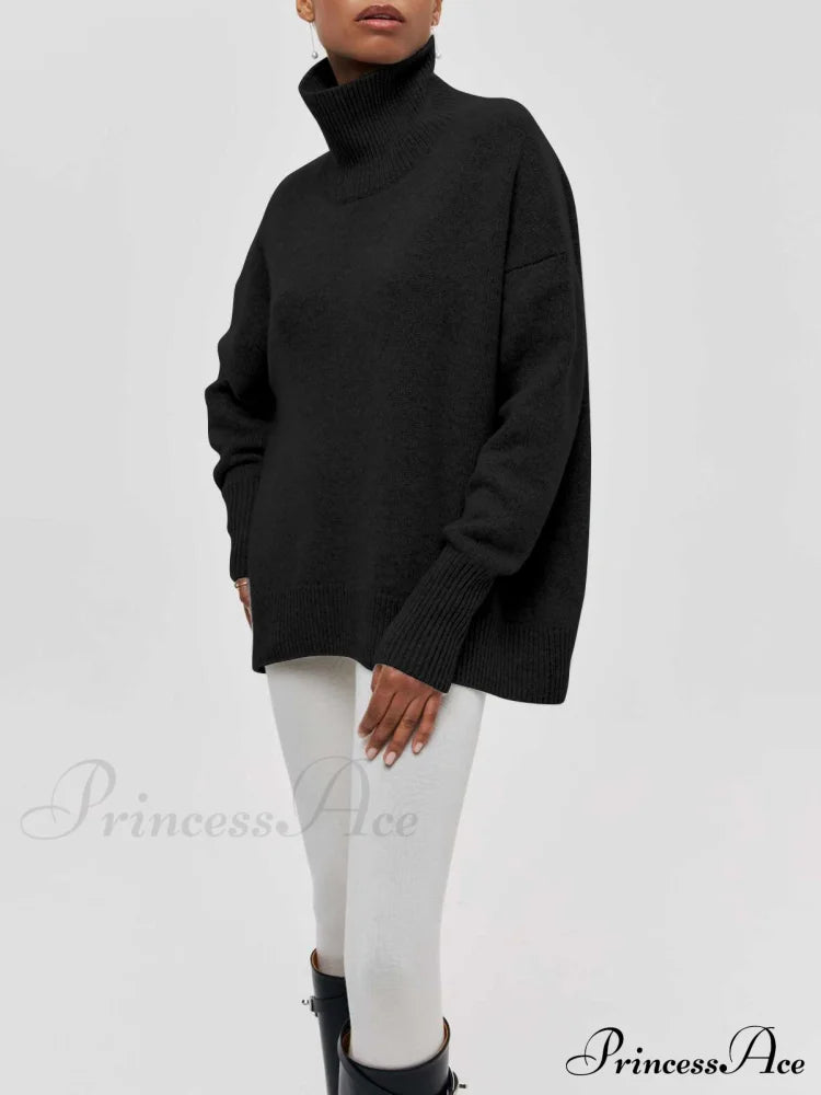 Cloudless Sky Graceful Turtleneck Oversized Sweater Black / Xs Sweaters-L