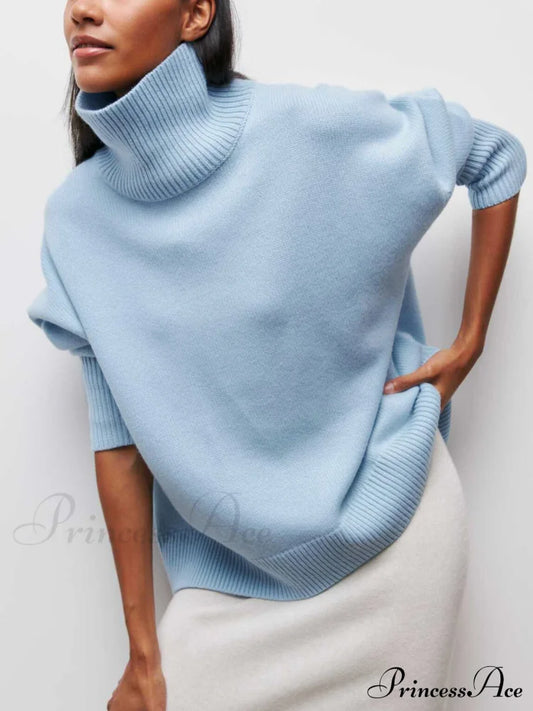 Cloudless Sky Graceful Turtleneck Oversized Sweater Blue / Xs Sweaters-L