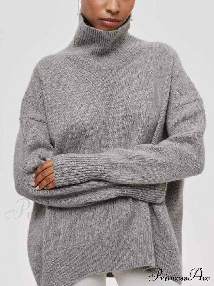 Cloudless Sky Graceful Turtleneck Oversized Sweater Grey / Xs Sweaters-L