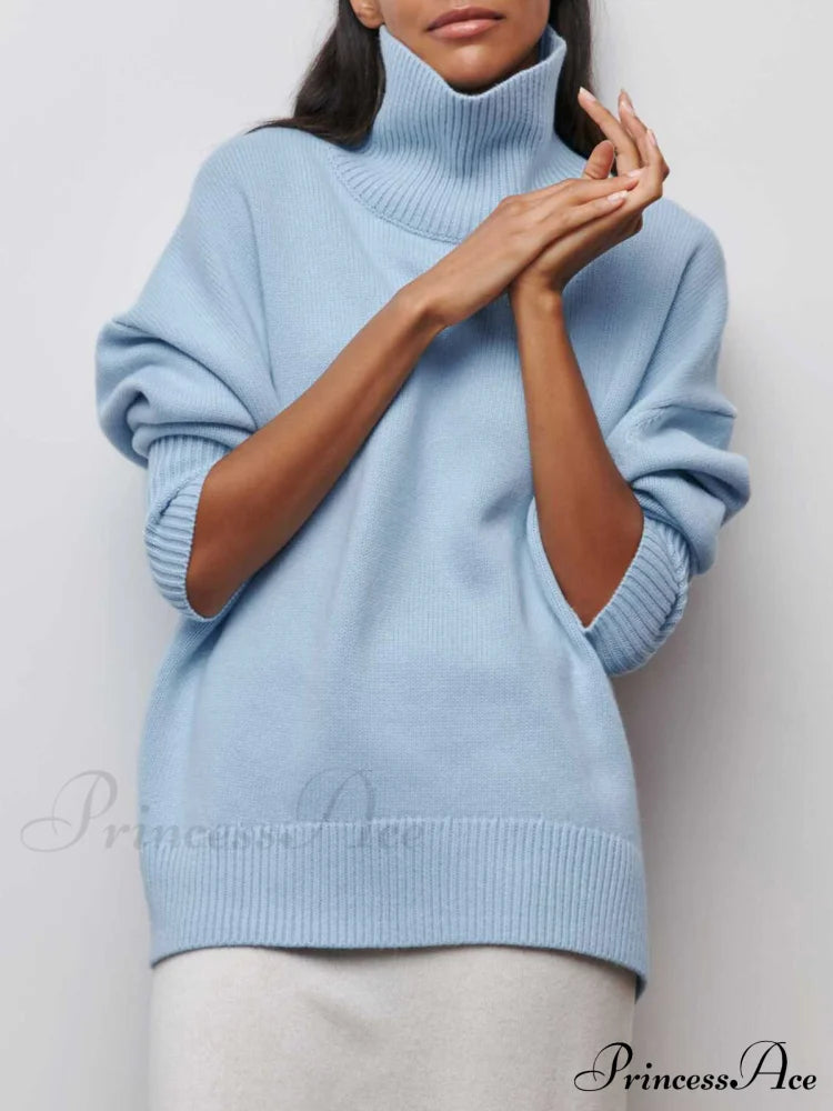 Cloudless Sky Graceful Turtleneck Oversized Sweater Sweaters-L