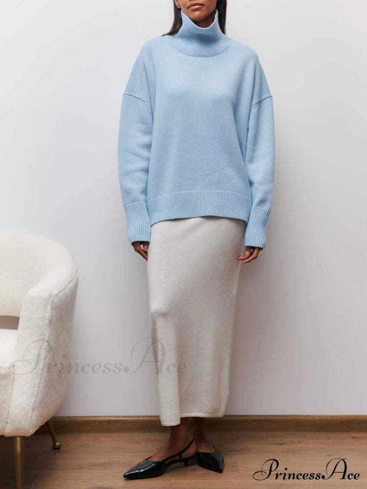 Cloudless Sky Graceful Turtleneck Oversized Sweater Sweaters-L