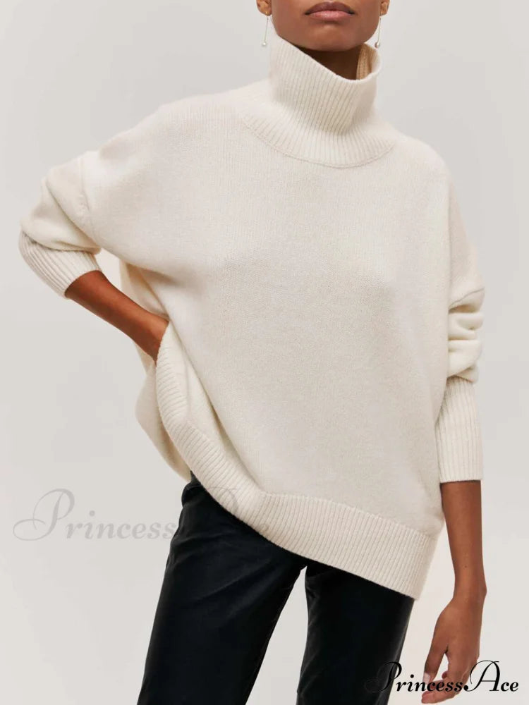 Cloudless Sky Graceful Turtleneck Oversized Sweater White / Xs Sweaters-L