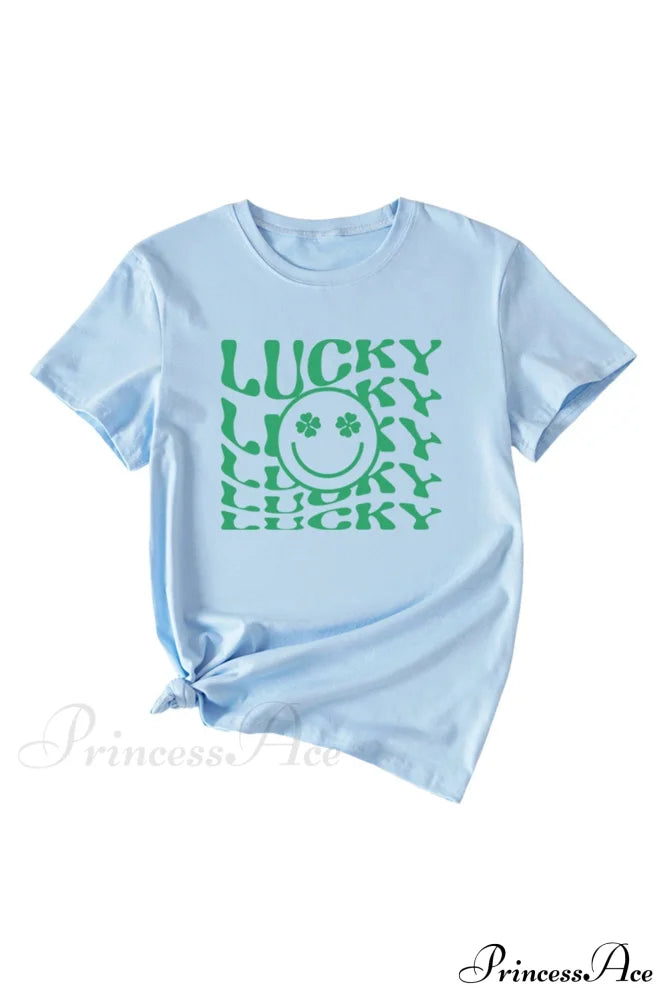 Clover Printed T-Shirt Light Blue / S Tees