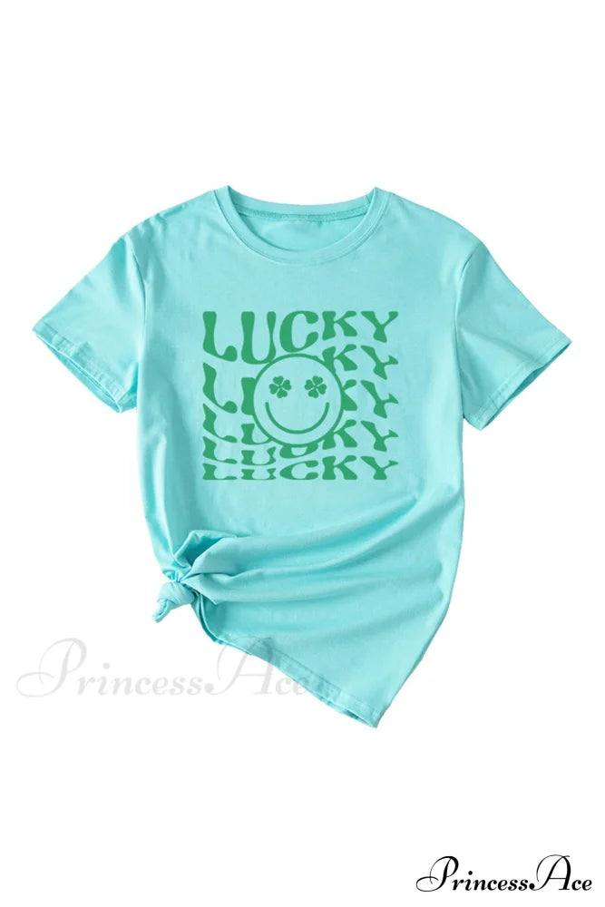 Clover Printed T-Shirt Light Cyan / S Tees