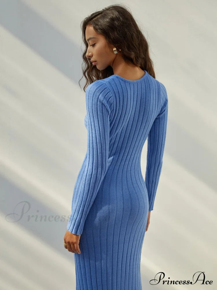 Coastal Allure Knotted Trendy Long Sweater Dress Sweaters-L