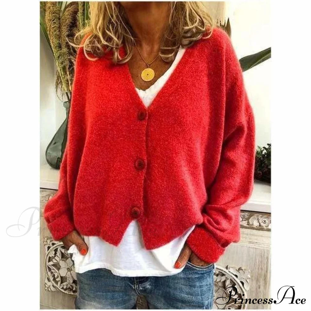 Fashion Casual V-Neck Coat Red also bought Best Sellings cardigan cardigans clothes Plus Size Sale tops Topseller