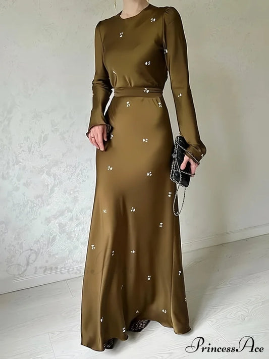 Coffee Print Bodycon Long Sleeve Dress Xs / Long Sleeve Evening Dress