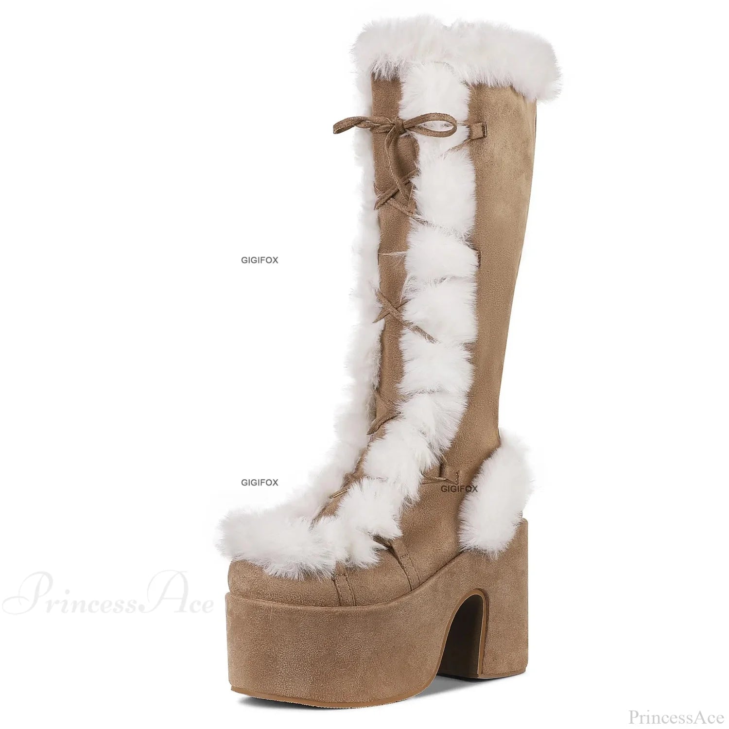 Cold Fur Bulky Heel Platform Gothic Boot apricot / 5