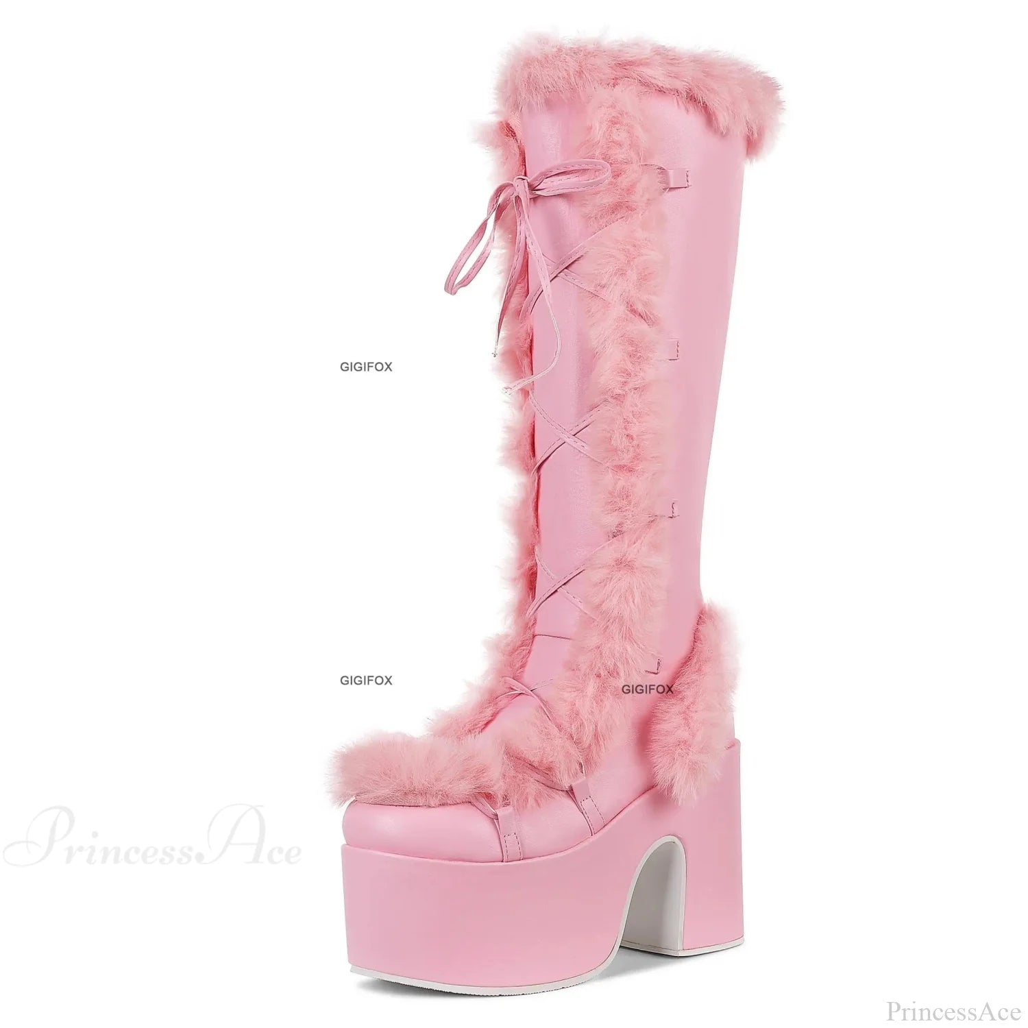 Cold Fur Bulky Heel Platform Gothic Boot Pink / 5