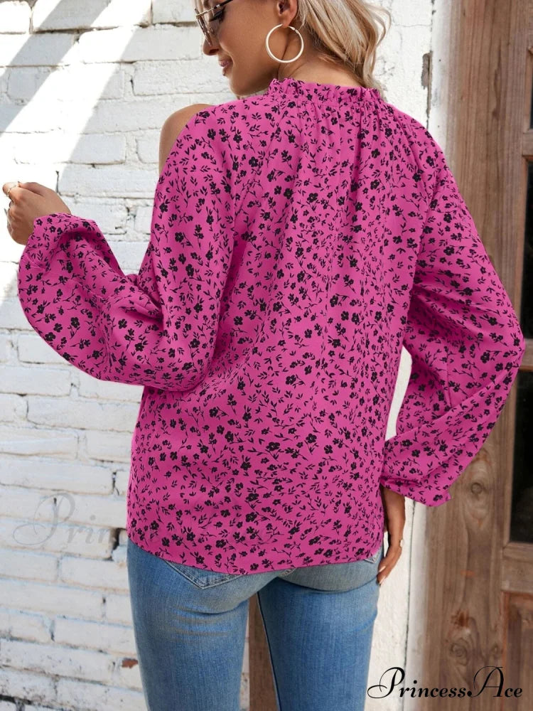 Cold-Shoulder Flowered Blouse