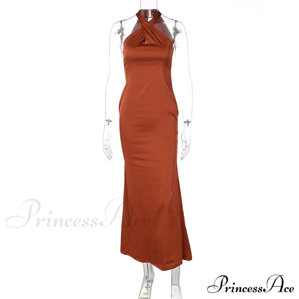 Colette Formal Swiss Charming Dot Crepe Dress Brown / S S.o. Long Dresses